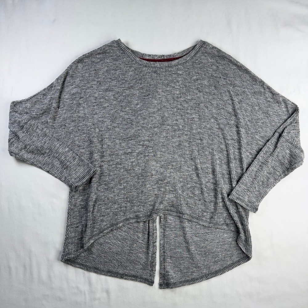 Matilda Jane Shirt Womens‎ Large Gray Ribbed Split Back Long Sleeve